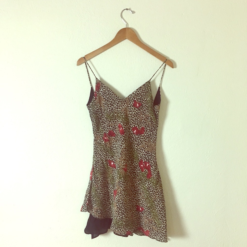 Vintage 1990s Floral Leopard Mini Slip Dress